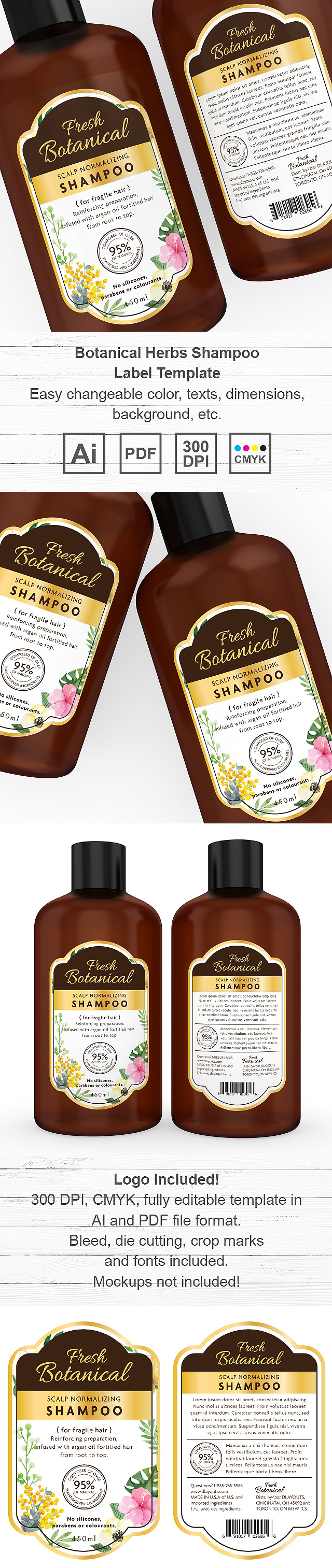 Botanical Herbs Shampoo Label Template