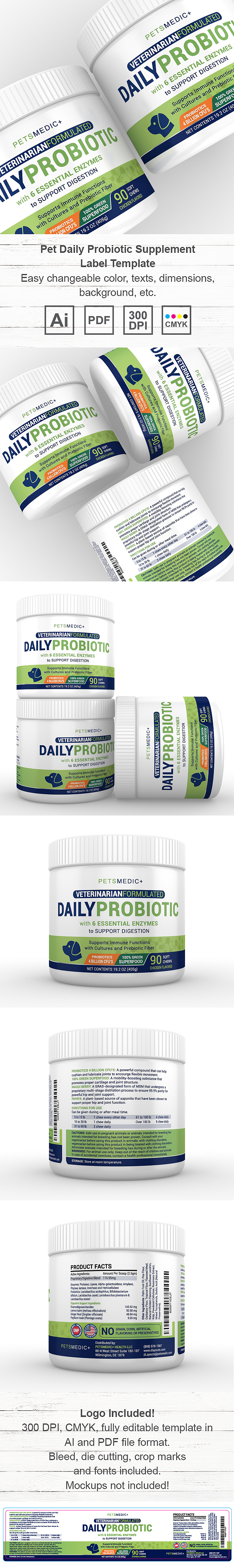 Pet Daily Probiotic Supplement Label Template