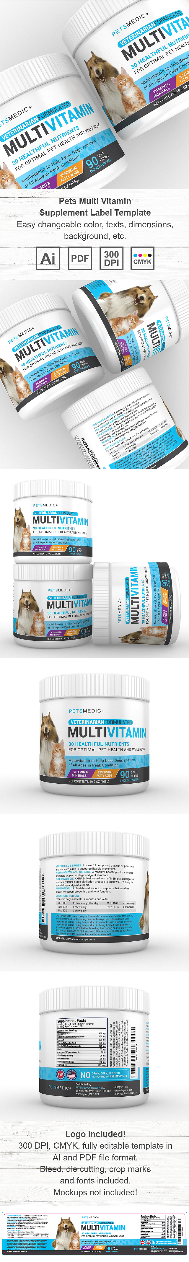 Pets Multi Vitamin Supplement Label Template