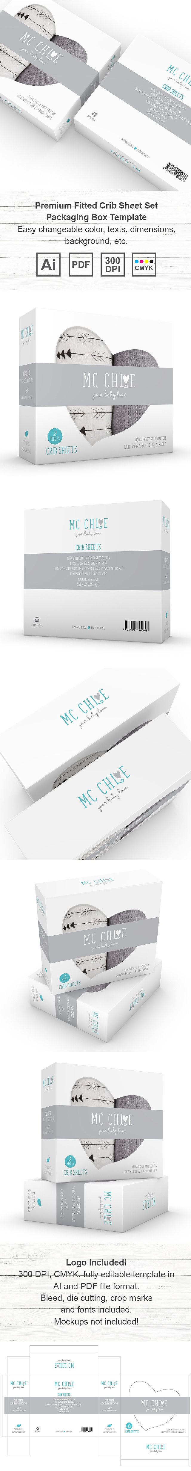 Premium Fitted Crib Sheet Set Packaging Template
