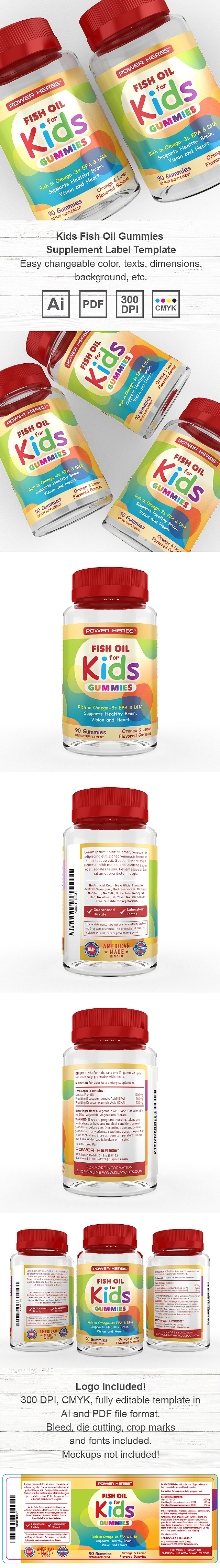 Kids Fish Oil Gummies Supplement Label Template