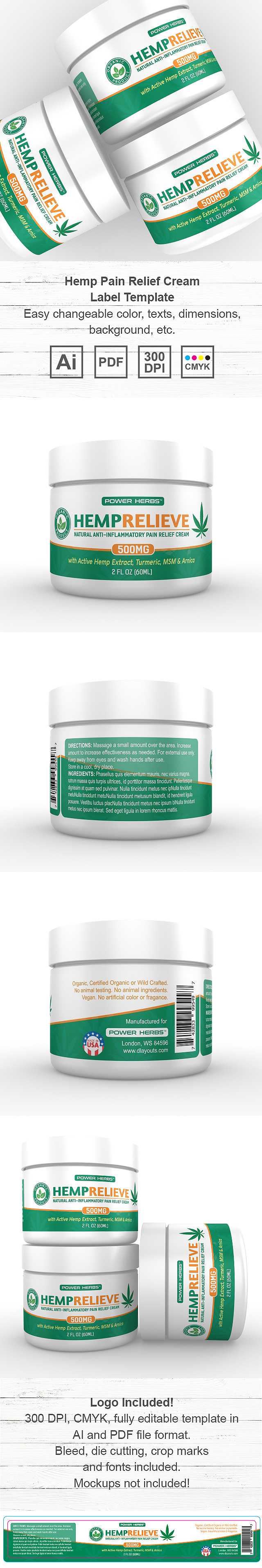 Hemp Pain Relief Cream Label Template