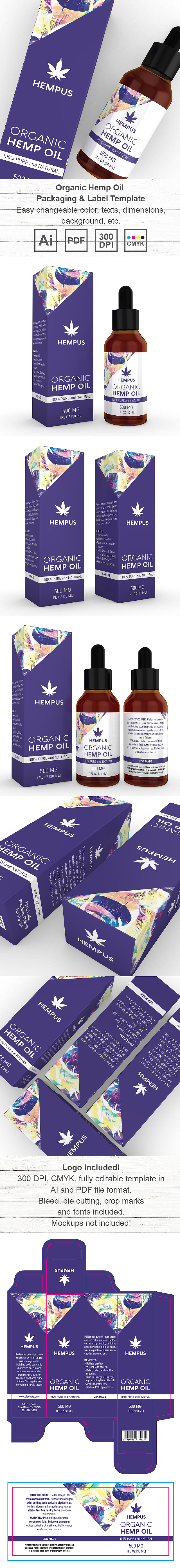 Organic Hemp Oil Drops Packaging & Label Template