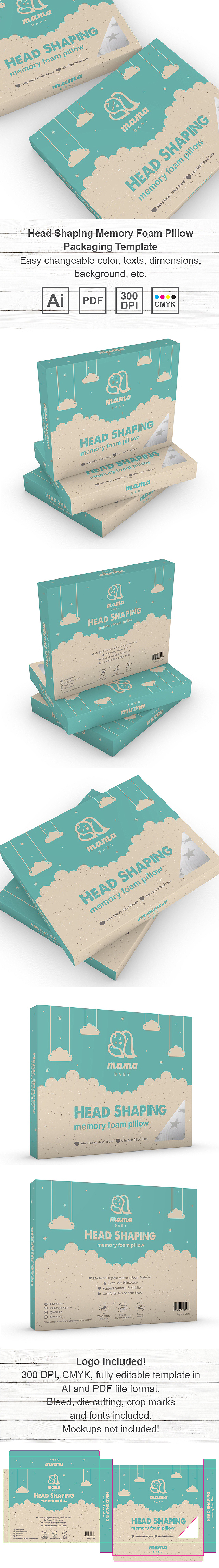 Head Shaping Memory Foam Pillow Packaging Template