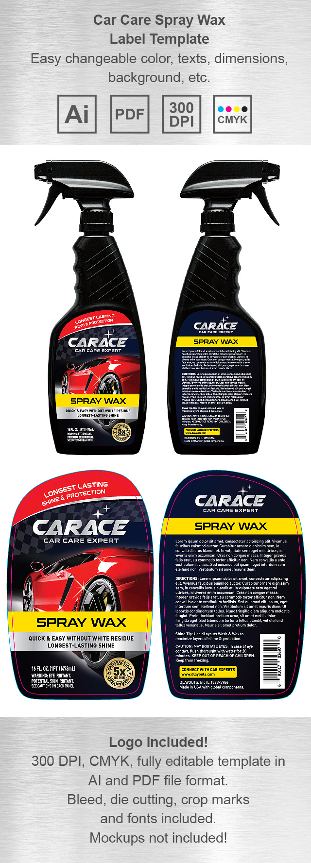 Car Care Spray Wax Label Template