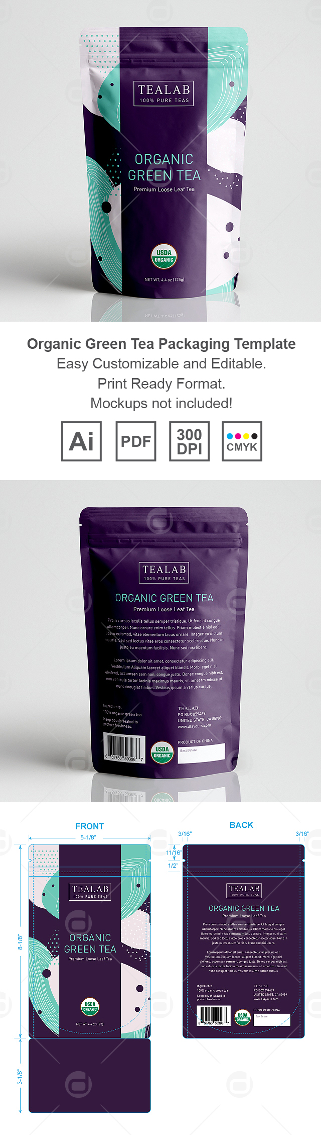 Organic Green Tea Loose Leaf Packaging Template