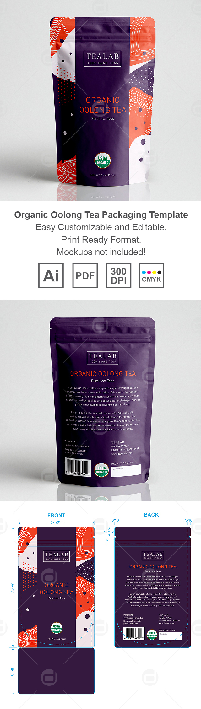 Organic Oolong Tea Loose Leaf Packaging Template