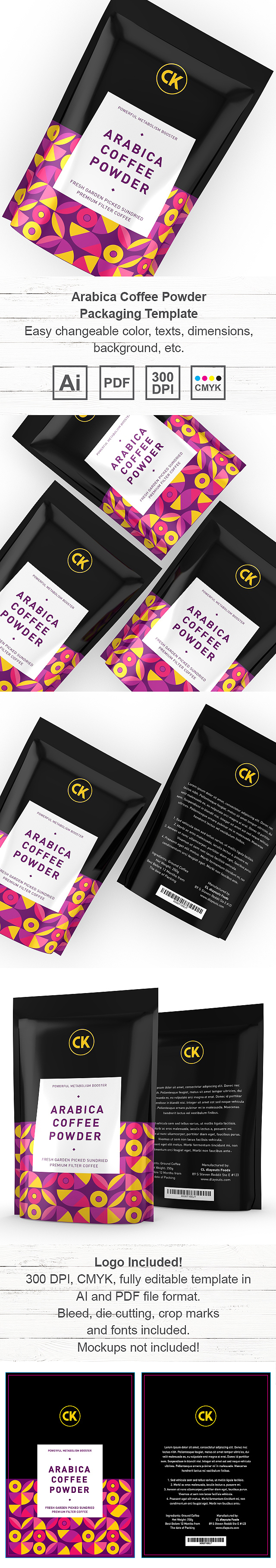 Arabica Filtered Coffee Powder Packaging Template