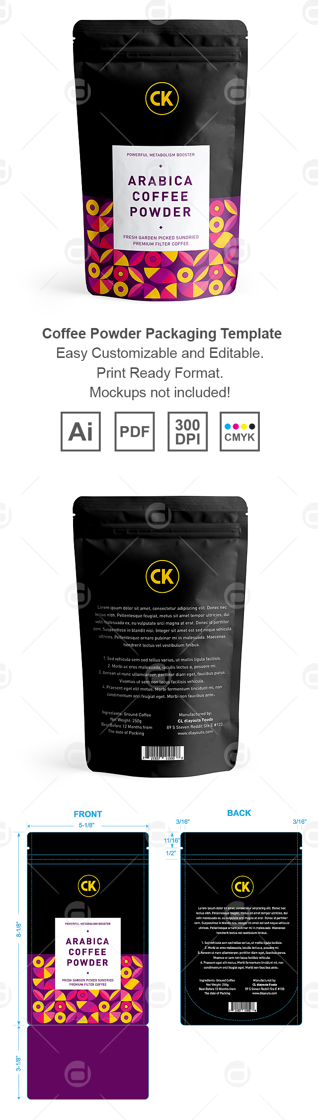 Arabica Filtered Coffee Powder Packaging Template