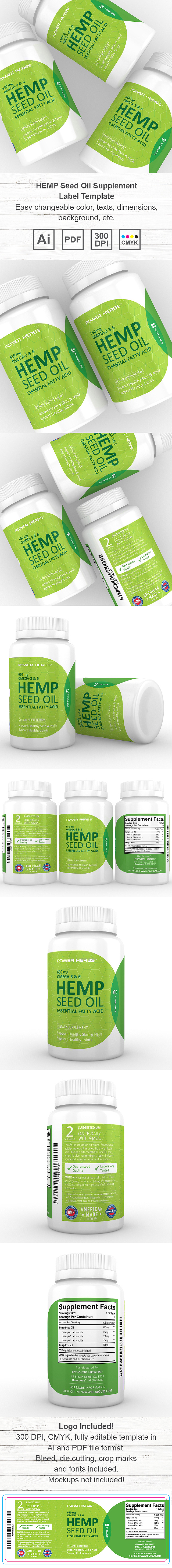 Hemp Seed Oil Supplement Label Template