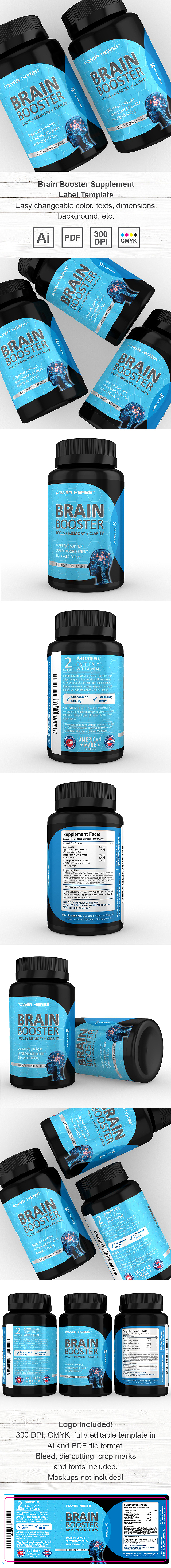 Brain Booster Supplement Label Template