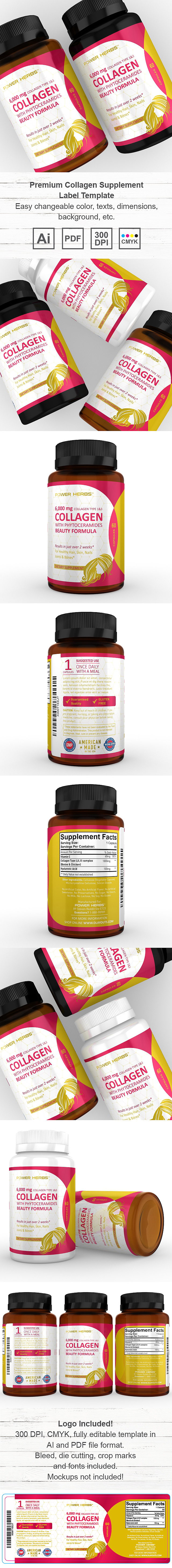 Premium Collagen Supplement Label Template