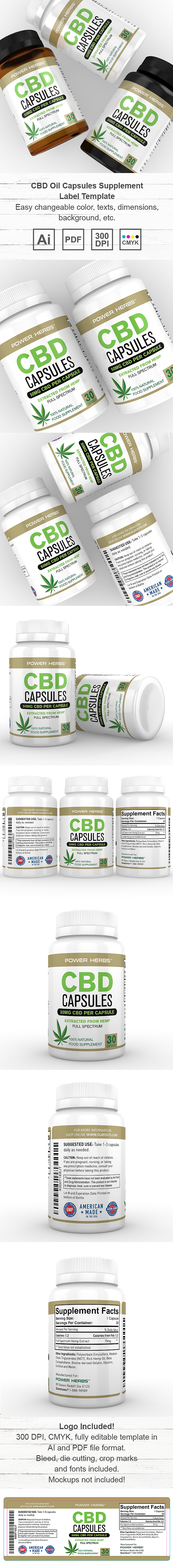 CBD Oil Capsules Supplement Label Template