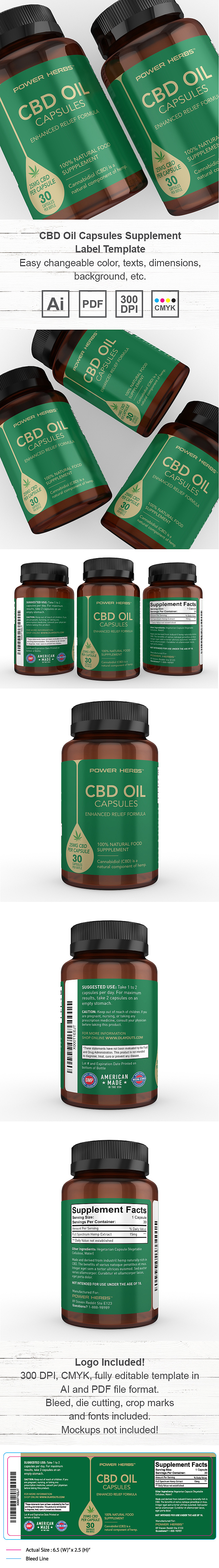 CBD Oil Capsules Supplement Label Template