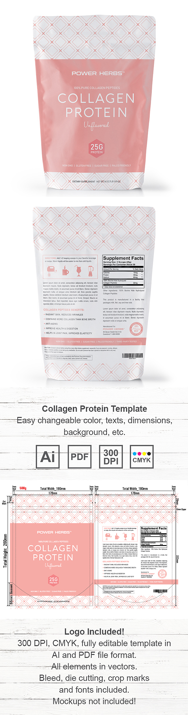 Collagen Protein Powder Label Template