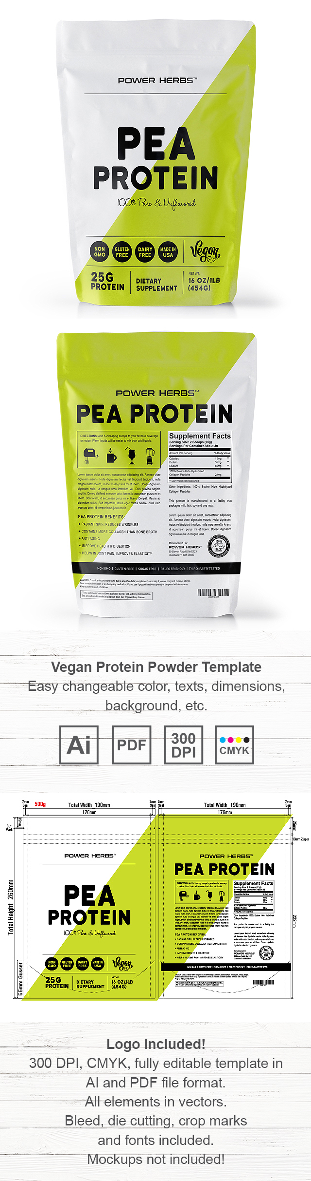 Pea Protein Powder Label Template