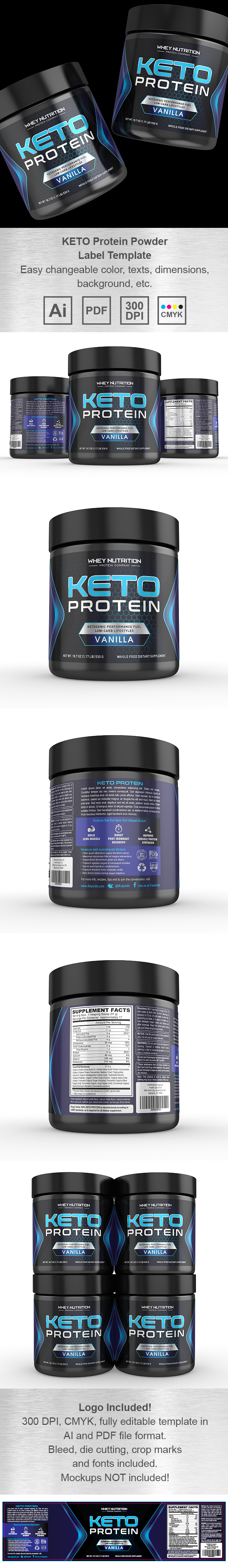 KETO Protein Vanilla Powder Supplement Label Template