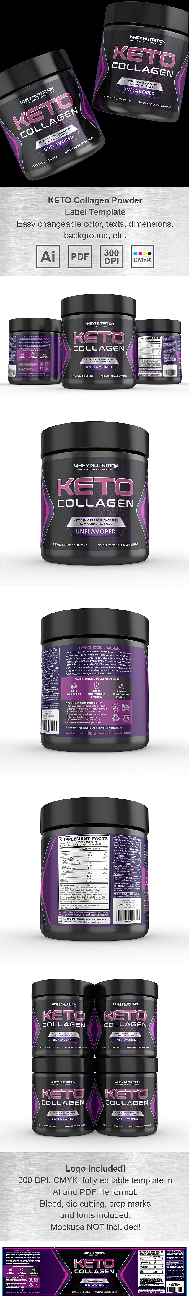 KETO Collagen Powder Supplement Label Template