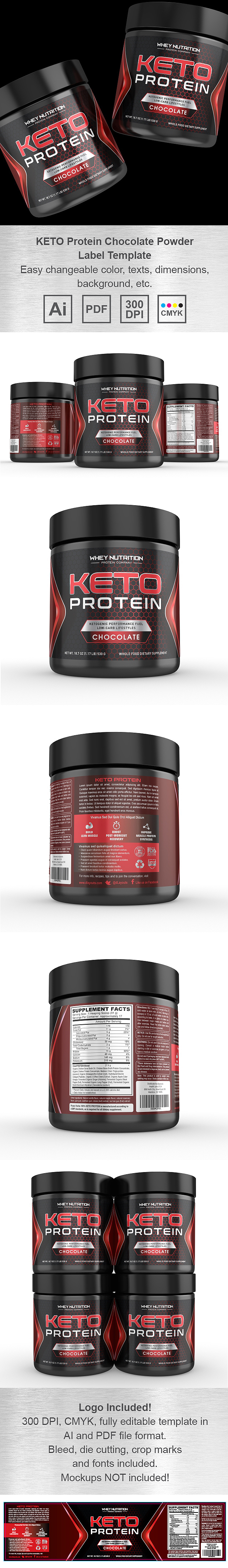 KETO Protein Chocolate Powder Supplement Label Template