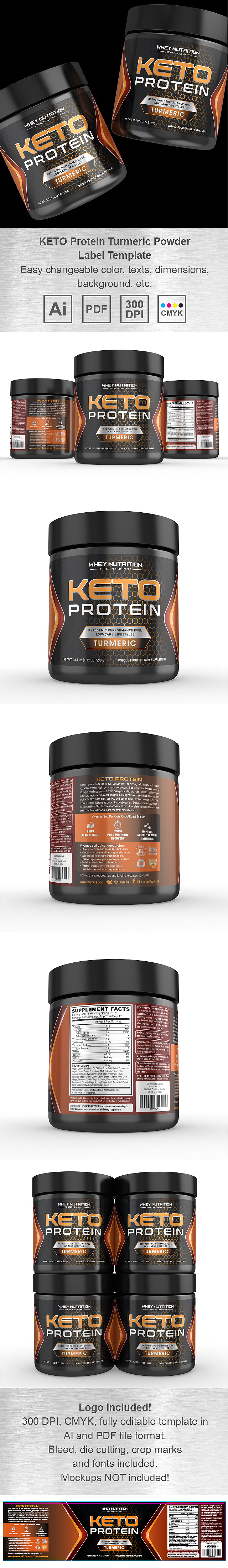 KETO Protein Turmeric Powder Supplement Label Template