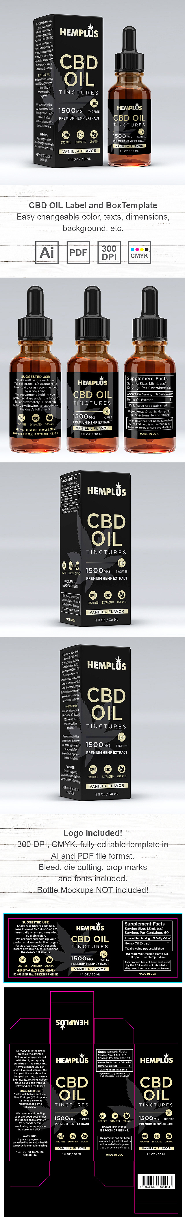 CBD OIL Supplement Label and Box Template