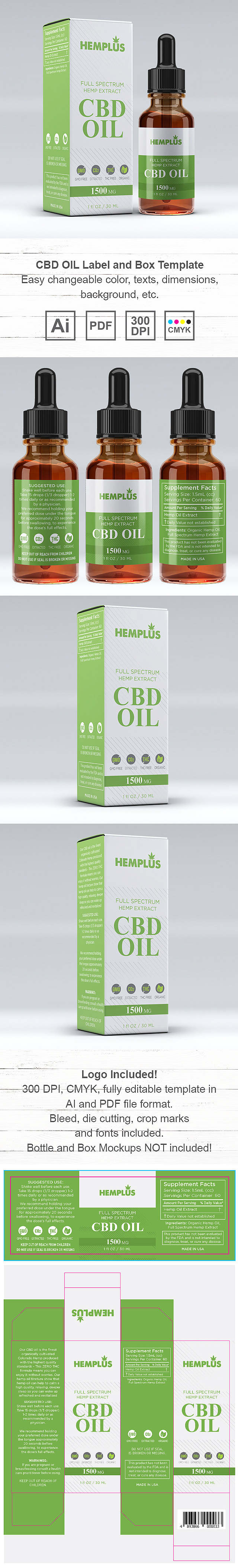 CBD OIL Supplement Label and Box Template