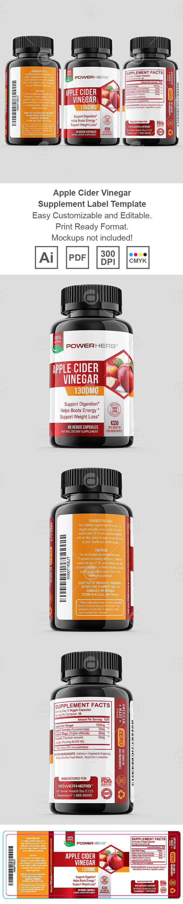 Apple Cider Vinegar Supplement Label Template
