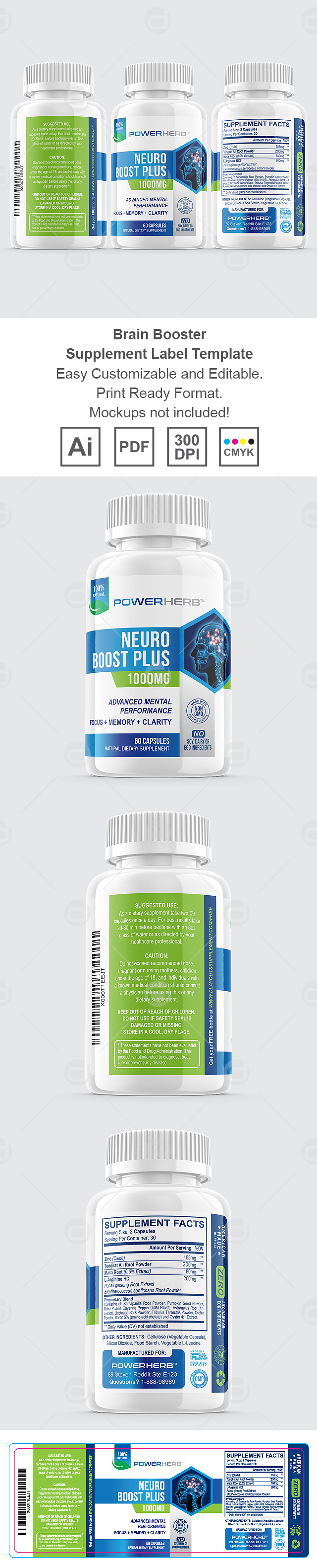 Brain Booster Supplement Label Template
