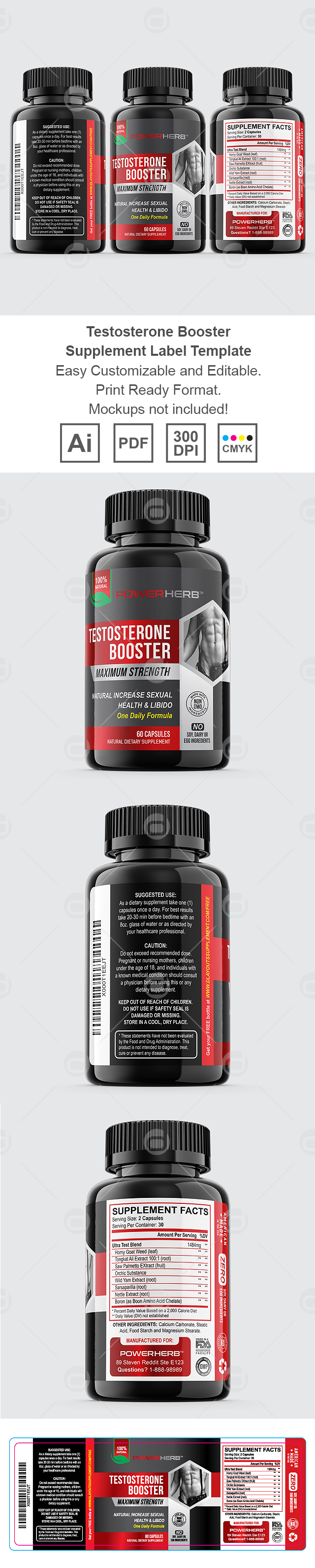 Testosterone Booster Supplement Label Template