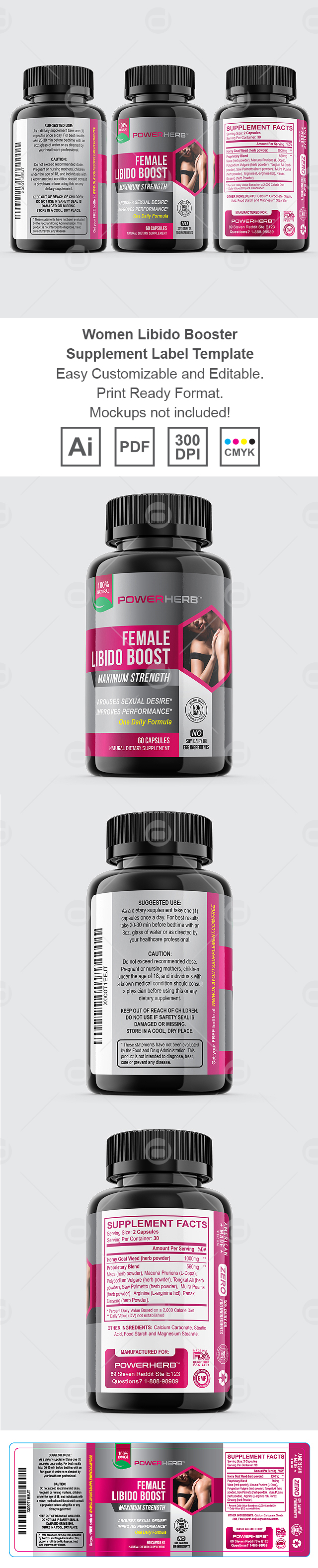 Women Libido Booster Supplement Label Template
