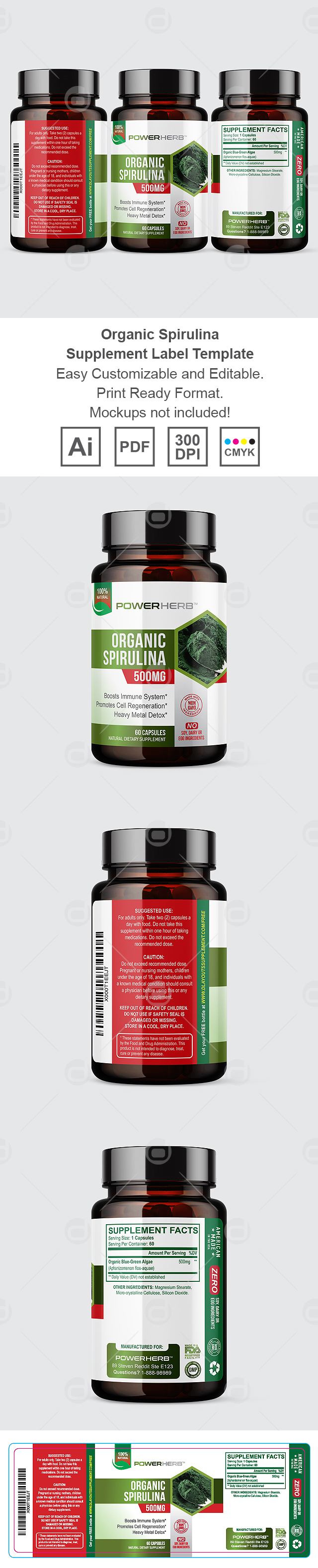 Organic Spirulina Supplement Label Template