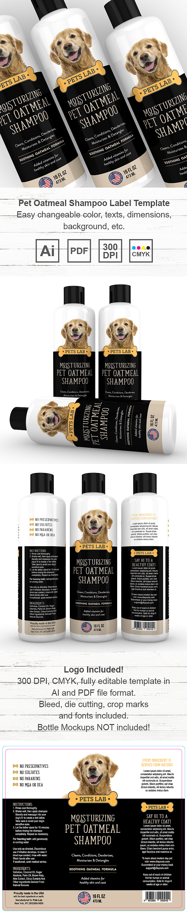 Pet Oatmeal Shampoo Label Template