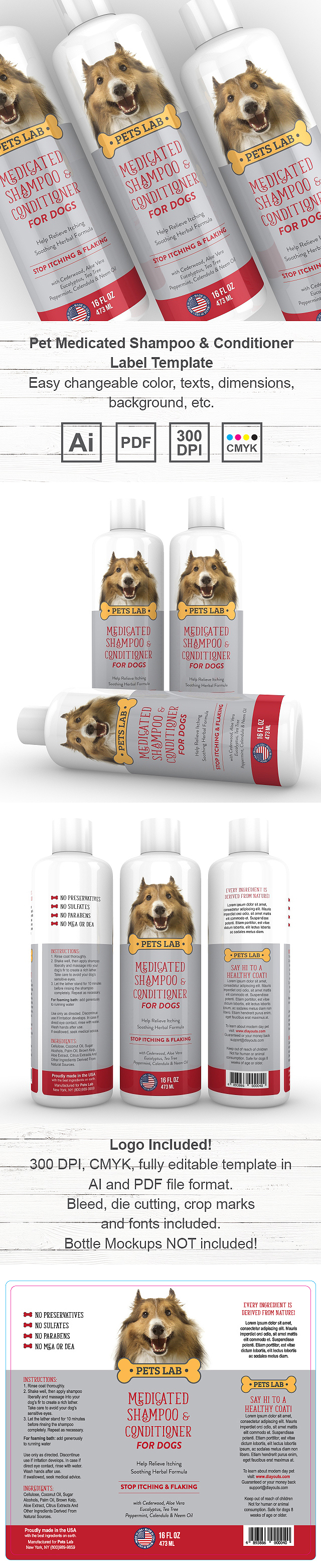 Pet Medicated Shampoo & Conditioner Label Template