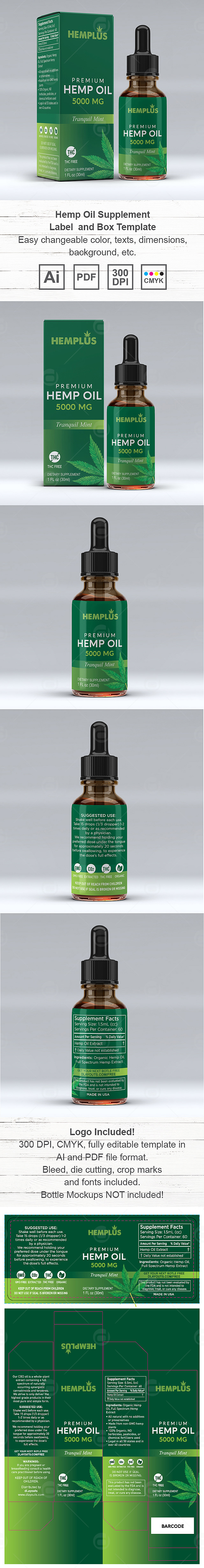 Hemp Oil Supplement Label and Box Template