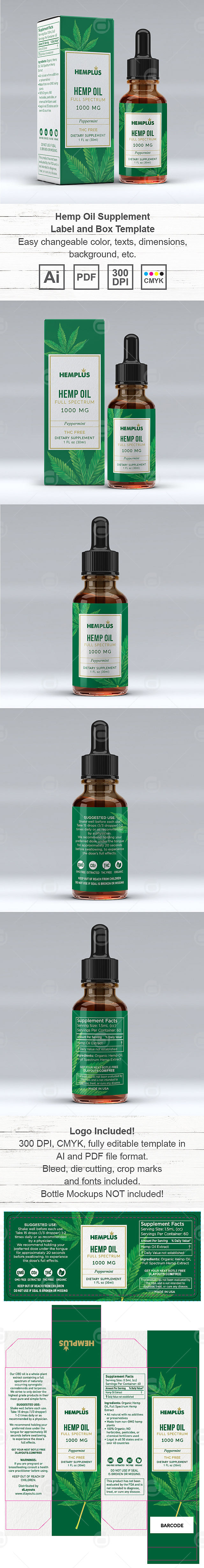 Hemp Oil Supplement Label and Box Template