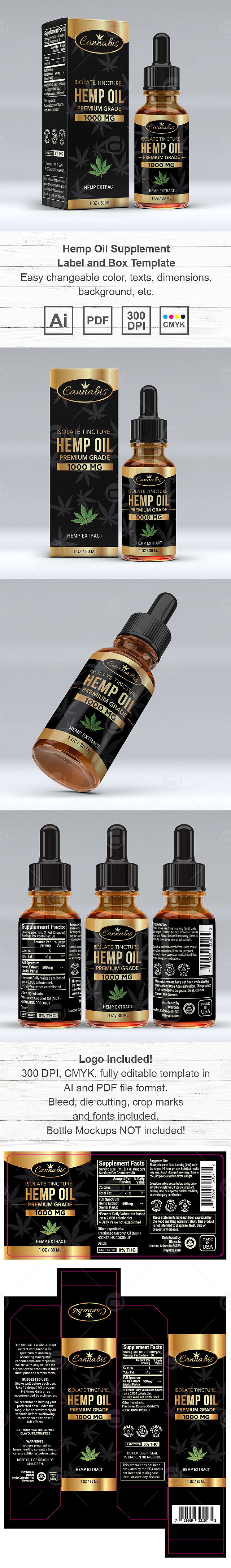 Hemp Oil Supplement Label and Box Template