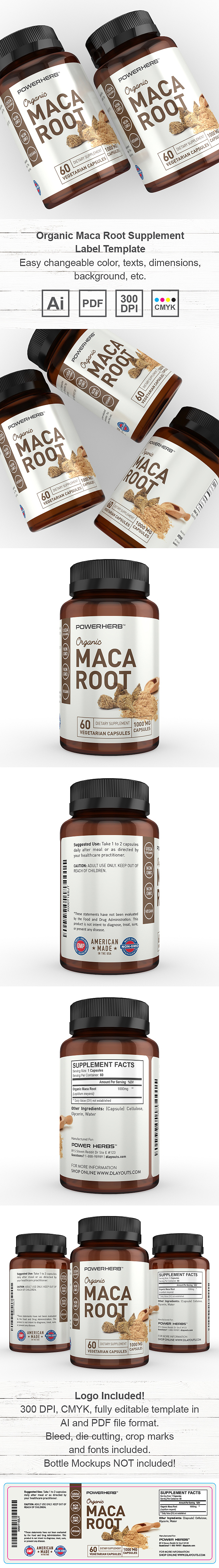 Organic Maca Root Supplement Label Template
