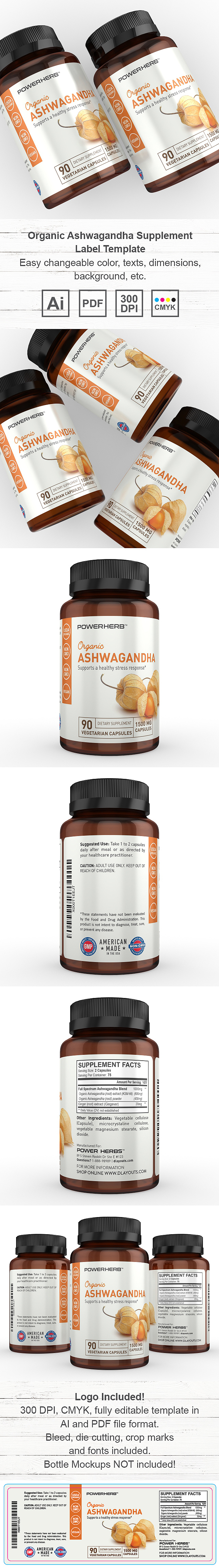 Organic Ashwagandha Supplement Label Template