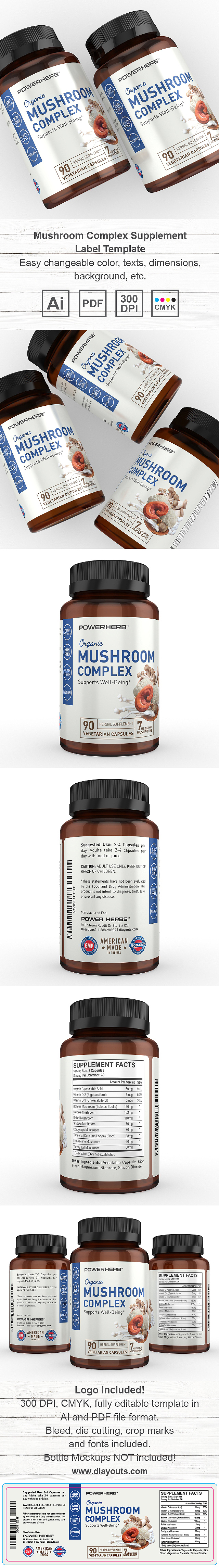 Mushroom Complex Supplement Label Template