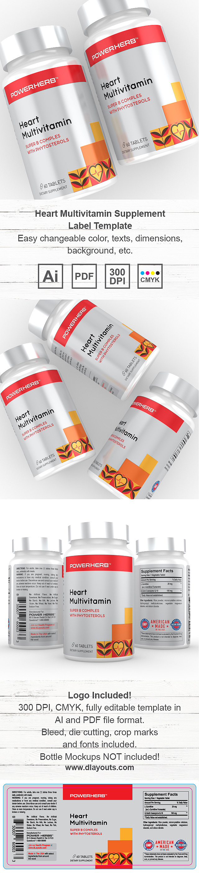 Heart Multivitamin Supplement Label Template