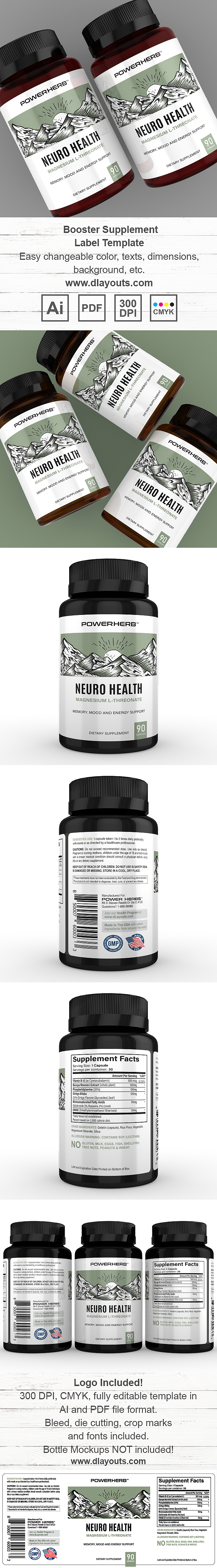 Brain Booster Supplement Label Template Design