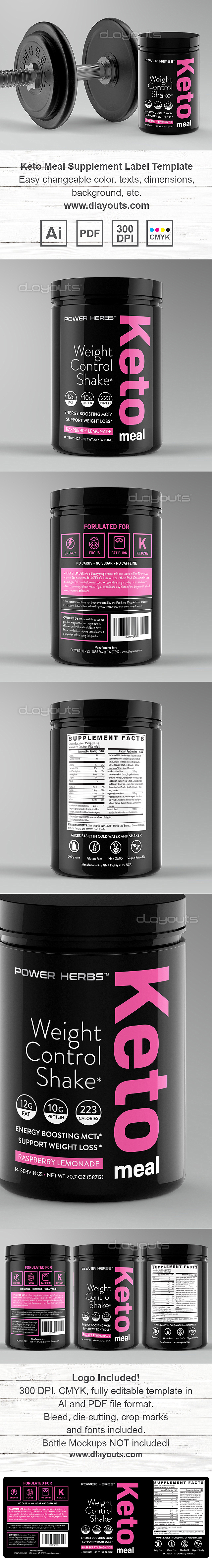 Keto Meal Powder Supplement Label Template