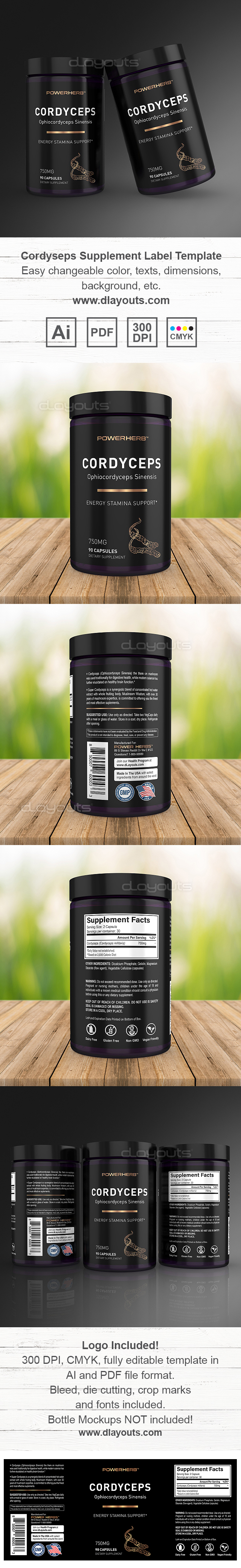 Cordyceps Supplement Label Template