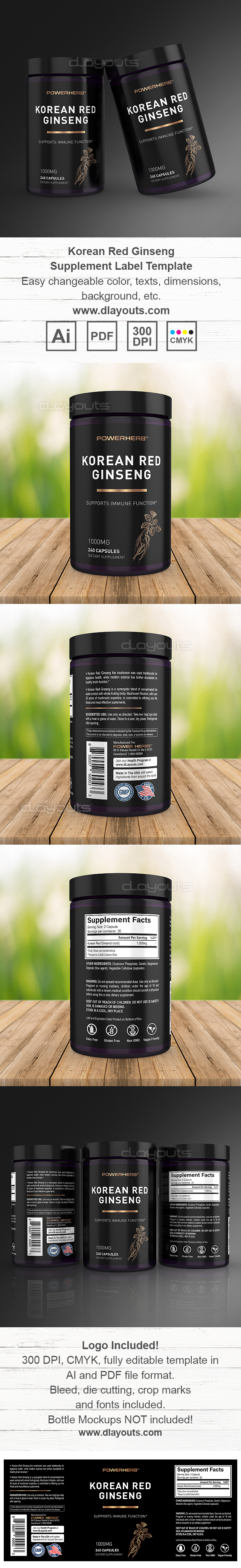 Korean Red Ginseng Supplement Label Template