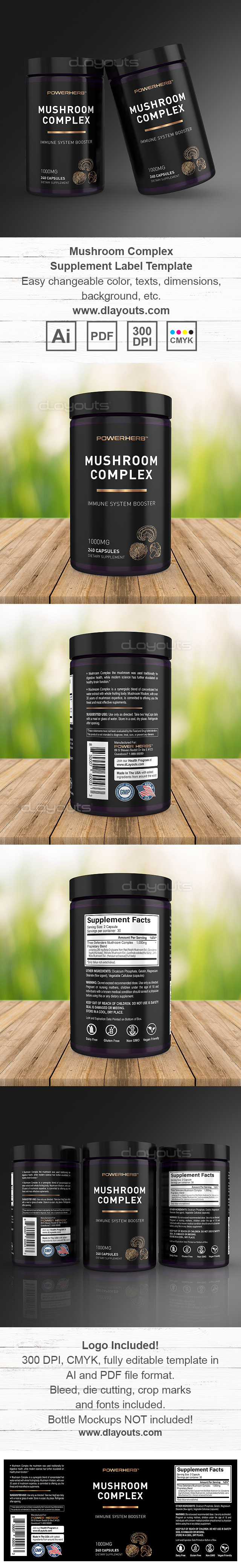 Mushroom Complex Supplement Label Template