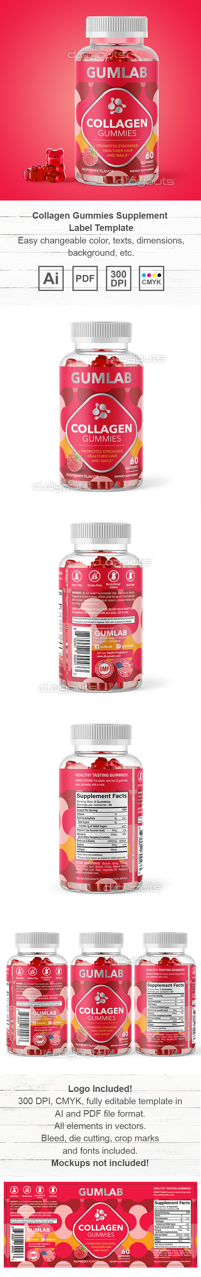 Collagen Gummies Supplement Label Template