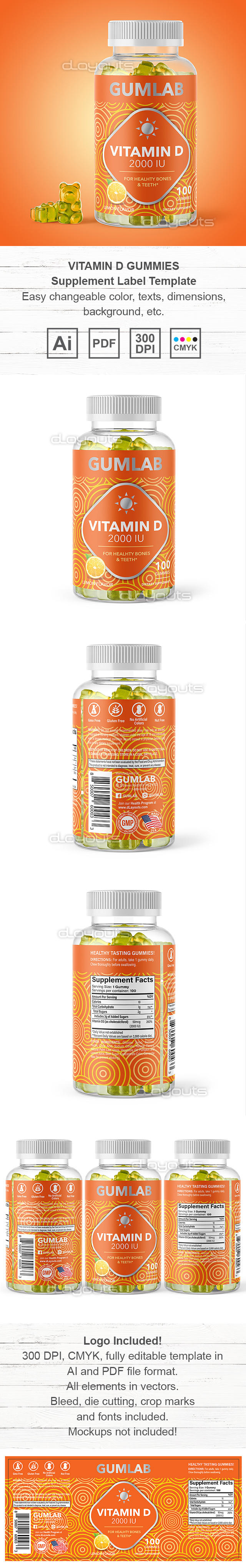 Vitamin D Gummies Supplement Label Template