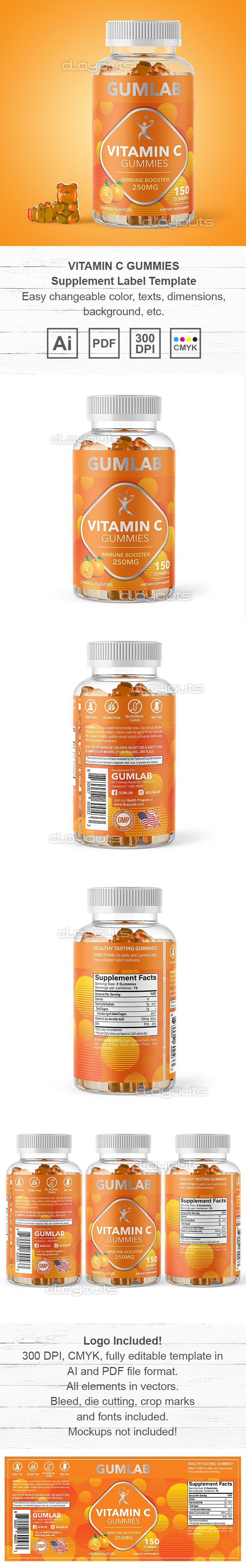 Vitamin C Gummies Supplement Label Template