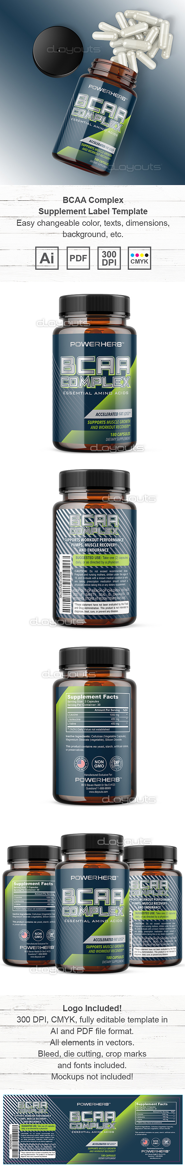 BCAA Complex Supplement Label Template