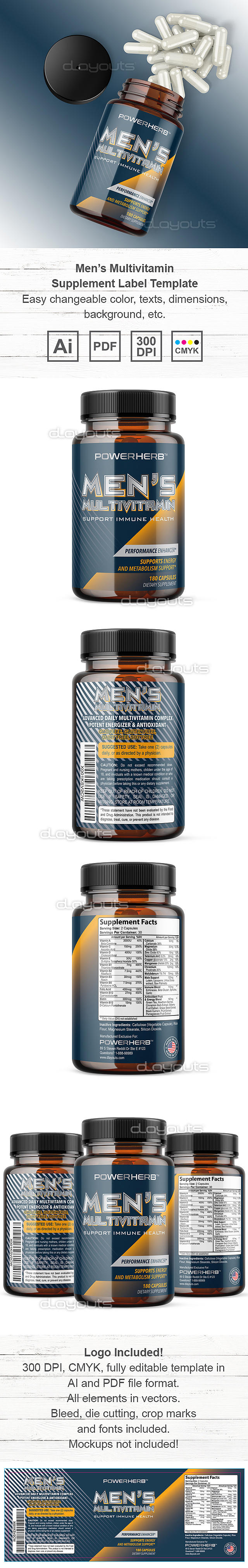 Men's Multivitamin Supplement Label Template